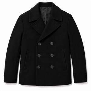 <b>Men's</b> Double Breasted Lapel <b>Pea</b> <b>Coat</b> Winter Overcoat Windproof Lined Interior Regular Fit Woolen Button Front Formal Casual - Product Image 2