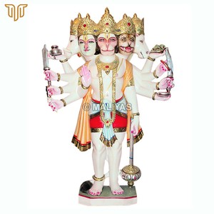 Estatua de Hanuman de Mármol Panch Mukhi |   Murti de Hanuman de Cinco Caras |   Ídolo Artesanal de Panchmukhi Bajrangbali por MALIYAS Jaipur - Product Image 2