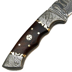 Couteau Bowie à lame fixe en acier Damas de qualité industrielle OEM, manche en bois de frêne, couteau de chasse et de camping - Product Image 2