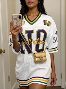 Women's Mesh Baseball Jersey V-Neck Short Sleeve Breathable Loose Fit Letter Print <b>Sports</b> <b>Apparel</b> All Seasons - Product Image 4