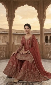New Arrival Women Sharara Palazzo Set Heavy Crunchy Silk Fully Stitched <b>Top</b> Bottom Dupatta for <b>Festival</b> Wedding Party Wear - Product Image 4