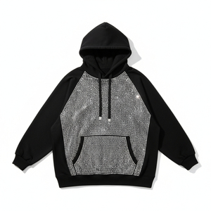 Designer Solid 100% Cotton Hooded Men's Casual Fashion Pullover <b>Hoodie</b> with High Quality Shiny <b>Rhinestones</b> <b>Hoodie</b> Streetwear - Product Image 1