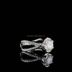 925 Silver Vintage Style Solitaire Brilliant Cut Moissanite Engagement Women's <b>Ring</b> <b>Split</b> Shank Design Rhodium Plated Jewelry - Product Image 3