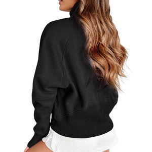 เสื้อสเวตเชิ้ตผ้าฝ้ายคอซิปครึ่งตัวสำหรับผู้หญิง พรีเมียม คัสตอม สตรีทแวร์ ผ้าฟลีซถัก ทอแบบย้อมสีพื้น - Product Image 2