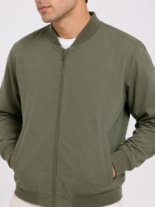 Blouson Bomber Homme Premium Vert Olive Uni en Toile, Coupe-Vent Léger Décontracté Classique avec Fermeture Éclair et Col Montant - Product Image 4