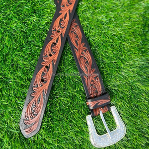 El más nuevo cuero genuino occidental cuero mecanizado a mano y cinturones florales pintados a mano Real hecho a mano cuero mecanizado cinturones Unisex - Product Image 3