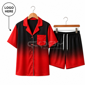 ชุดชุดนอนผ้าไหมซาตินของผู้หญิงสองชิ้นชุดเสื้อแขนสั้นไล่ระดับสี - Product Image 1