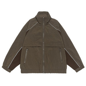 Chaqueta cortavientos de nailon para mujer, con cremallera, personalizada, informal, ligera, impermeable, sin estampado. - Product Image 1