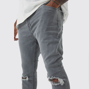 Pantalon en jean stretch slim fit pour homme, gris délavé vintage, effet usé, vente en gros - Product Image 3