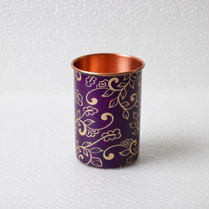 Vaso de Agua de Cobre Puro con Diseño Floral Morado de Lujo, Hecho a Mano, Taza Ayurvédica, Vajilla de Cocina, Venta al Por Mayor - Product Image 2