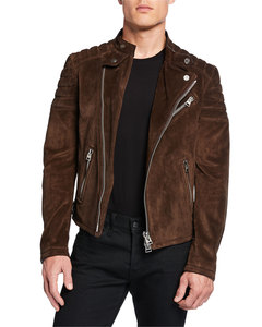 <b>Men's</b> <b>Brown</b> <b>Suede</b> Motorcycle <b>Jacket</b> Slim Fit Turn-down Collar Zipper Closure Autumn Wear Regular Length sample Available - Product Image 3