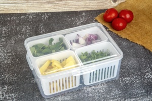 4 Compartment Food Storage Container with Drain Baskets Stackable Rectangle Meal Prep Box with Lid for Fridge - Product Image 2