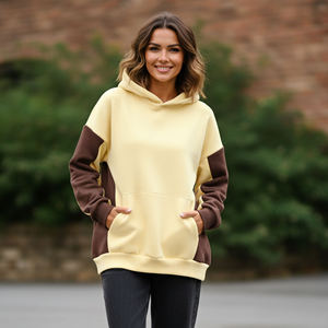 Sudadera con Capucha para Mujer al por Mayor, Color Crema Marrón, con Estampado de Letras en las Mangas, Estilo Casual para Otoño, con Logotipo Frontal y Bolsillos - Product Image 2