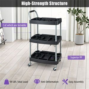 Chariot utilitaire à 3 niveaux avec roues universelles verrouillables et plusieurs séparateurs - Product Image 6