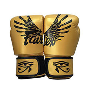 Guantes de Boxeo Muay Thai Fairtex Premium de Piel Sintética Dorada con Estampado Gráfico de Alas y Ojos para Entrenamiento y Sparring - Product Image 3