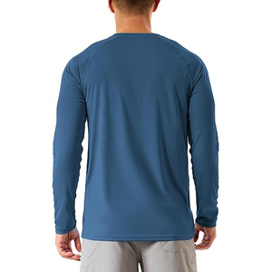 T-shirt de performance personnalisé pour homme à manches longues, protection solaire UV SPF 50+, séchage rapide, bleu foncé, pour la natation et la vente en gros - Product Image 2