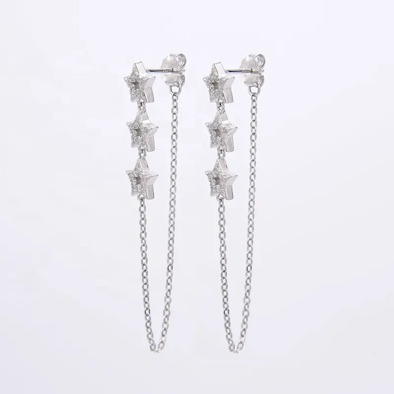 Boucles d'oreilles en argent sterling 925 pour femmes, bijoux à chaîne unique, pendentif étoile pentagone