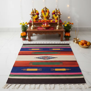 Tapis et chemins de table modernes en coton floral réversible, pliables, faits main, lavables en machine pour la maison, la chambre, le salon et les voyages - Product Image 1