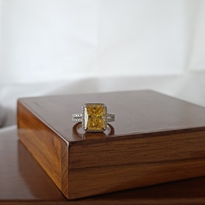 Yellow Color Geometric Diamond Halo Cubic Zirconia Engagement <b>Ring</b> Women Daily Luxury Gift - Product Image 3