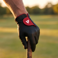 Guante de Golf de Cuero Cabretta Negro con Parche de Logotipo Rojo, Diseño Antideslizante, Duradero y Transpirable para Hombre, Diseño Personalizado