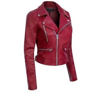 Women's Original Sheep Skin Leather Jacket (<b>3</b> Colors) Biker with Zip Pockets Stripe Waterproof Windproof Regular Coat for Winter - Product Image 2
