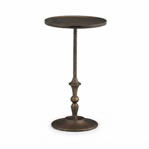 Table d'appoint ronde côtelée en bronze antique, table de chevet vintage en métal moulé, table d'appoint décorative en métal texturé - Product Image 1
