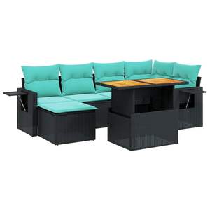 ชุดโซฟาลานบ้านหวายโพลีสีดำ 7 ชิ้นพร้อมเบาะรองนั่ง ชุดสวนสวยหรู - Product Image 2