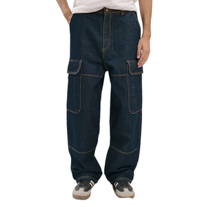 Pantalones Cargo de Mezclilla para Hombre, Color Azul Oscuro Lavado, Transpirables, con Bolsillos Utilitarios, Corte Ancho, Cierre de Botones - Product Image 1
