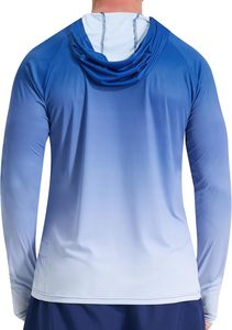 Camiseta de Natación con Capucha de Manga Larga para Hombre, Color Azul Degradado, Absorbe la Humedad, Ajuste Atlético, Manga Completa, UPF 50, Pesca al Aire Libre - Product Image 4