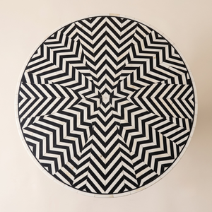 Handcrafted <b>Black</b> and White Chevron Bone Inlay Pedestal Side <b>Table</b> Luxury Round Geometric Accent <b>End</b> <b>Table</b> For Living Room Decor - Product Image 2