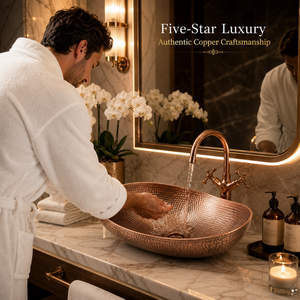 Handcrafted Oval Hammered Copper Vessel Wash Basin Luxury Countertop <b>Bathroom</b> Sink Designer Artisan Copper Basin for Home Hotel - Product Image 4