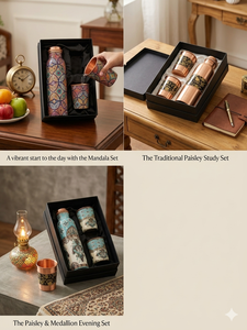 ชุดขวดน้ำทองแดงสุดหรูพร้อมแก้ว 2 ใบ |   ชุดสุขภาพอายุรเวทลายพิมพ์มันดาลาและลายเพสลีย์สำหรับใช้ในบ้านและสำนักงาน - Product Image 4