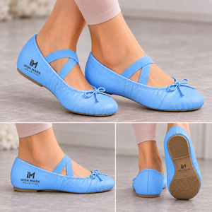 Iron Mark Industries Soft Ballet <b>Shoes</b> Girls Flat Genuine Leather Upper Rubber Outsole Elastic Strap <b>Bow</b> Dance Slip-Ons Light - Product Image 5