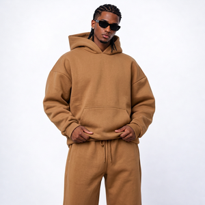 Sudaderas bordadas al por mayor, 400gsm, algodón polar, corte con hombros caídos, con logo cosido para marcas de ropa - Product Image 6