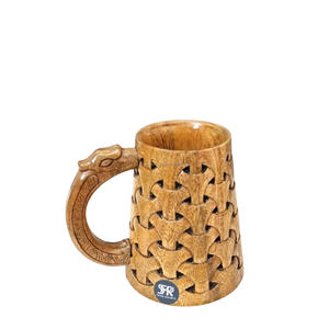 Stein de cerveza de madera hecho a mano ecológico con mango de serpiente Apto para lavavajillas y congelador para bar rústico, pub y servicio en el hogar - Product Image 1
