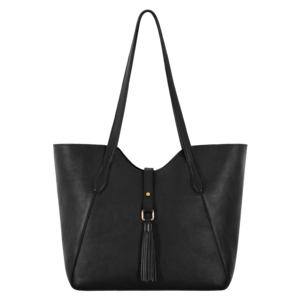 Sac fourre-tout en cuir de vachette véritable noir pour femme, grande capacité, sac à bandoulière avec pompon, sac de shopping haut de gamme, OEM ODM - Product Image 1