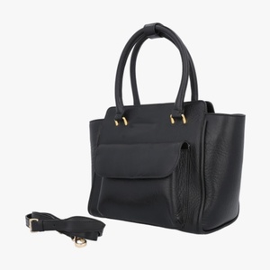 Bolso de Mano Clásico de Cuero Negro para Mujer, Bolso Tote Estructurado Premium con Compartimento Frontal con Solapa, Listo para Venta al Por Mayor - Product Image 5
