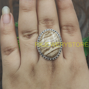 จี้หินแจสเปอร์ธรรมชาติทรงรีแบบคาโบชอง ทำด้วยมือจากเงินแท้ 925  เครื่องประดับสไตล์วินเทจโบโฮ ของขวัญสำหรับผู้หญิง - Product Image 2