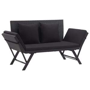 Lit de soleil d'extérieur noir standard convertible en polyrotin, mobilier de patio - Product Image 1