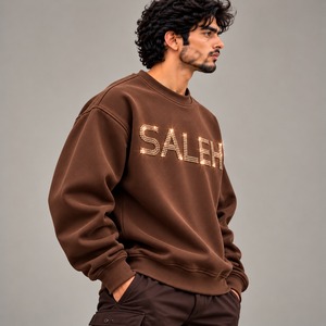 Custom Oversized Cotton/Polyester Woolen Fabric Lightweight Pullover <b>Sweatshirt</b> for <b>Men</b> Solid Color Casual Classic <b>Crewneck</b> - Product Image 1