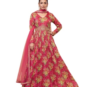 El último vestido de Anarkali de trabajo con estampado floral de Georgette falso de diseñador de Fab Zone - Product Image 1