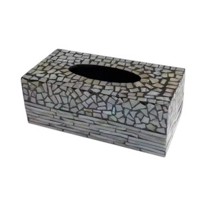 Caja de pañuelos rectangular de alta gama con incrustaciones de nácar y madera hecha a mano para decoración del hogar - Product Image 2
