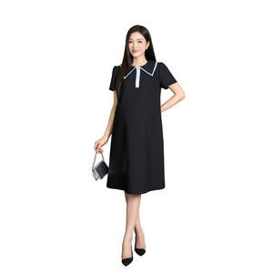 B2 MUM V1565 ชุดเดรสออฟฟิศทรงเอแขนสั้นลายทางสีน้ำเงินชั้นเดียวระบายอากาศได้เป็นมิตรกับสิ่งแวดล้อมฤดูร้อนนุ่มสบาย - Product Image 1