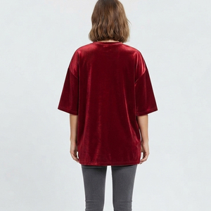 T-shirt en velours surdimensionné pour femme, col rond, manches courtes, coupe ample, style vintage streetwear, tissu épais, pour l'hiver - Product Image 3