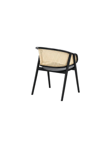 Silla de Comedor de Estilo Mid-Century con Estructura de Madera Negra de Excelente Calidad y Respaldo de Ratán, Silla de Acento Moderna con Brazos - Product Image 6