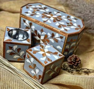 Quemador de incienso Bakhoor hecho a mano con incrustaciones de hueso de madera, set de Mubkhar, caja para incienso, bandeja de aromaterapia, decoración religiosa - Product Image 3