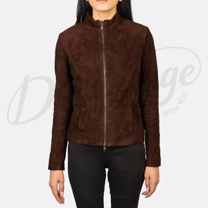 Women Dark Brown Genuine <b>Suede</b> Leather Biker <b>Jacket</b> Slim Fit Premium Goat <b>Suede</b> Casual Winter Outerwear Fashionable Coat - Product Image 6