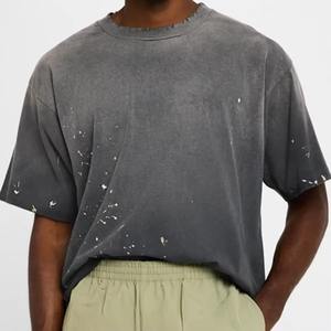 T-shirt Oversize Homme Hip Hop Délavé à l'Acide, Logo Personnalisé, Effet Vieilli et Usé, Coupe Boxy, T-shirt Lourd Lavé - Product Image 2