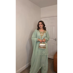 Top de soirée pour femmes-Ensemble Plazzo et Dupatta Broderie lourde - Product Image 2