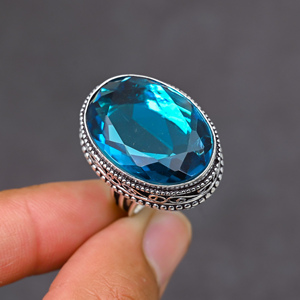 Magnifique bague tendance en topaze bleue de Londres, en argent sterling 925 massif, bijoux faits à la main, vente en gros directe d'usine - Product Image 3